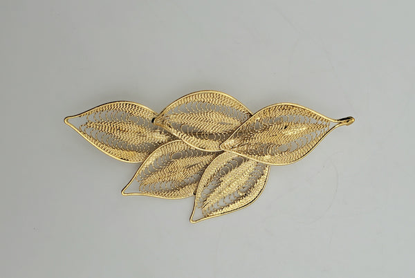 Vintage Gold Tone Filigree Leaves Brooch