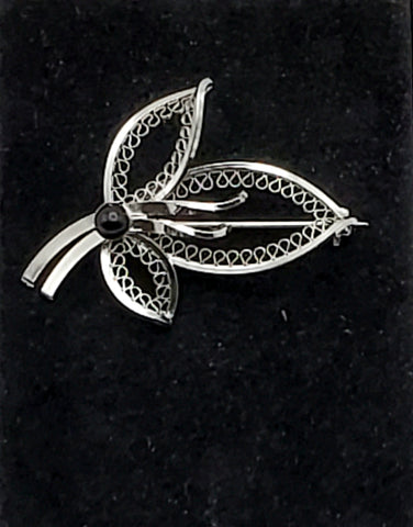 Vintage Silver Tone Metal Filigree Leaf Brooch