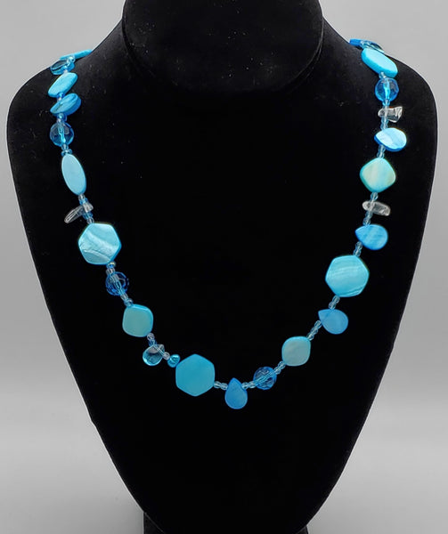 Dyed Blue Mother-of-Pearl and Beaded Necklace - 30"