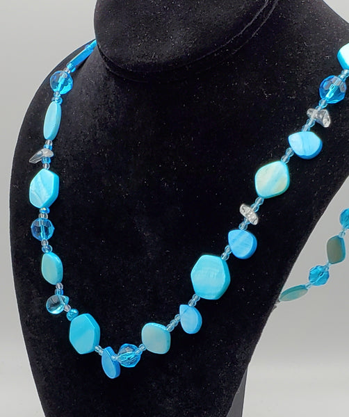 Dyed Blue Mother-of-Pearl and Beaded Necklace - 30"