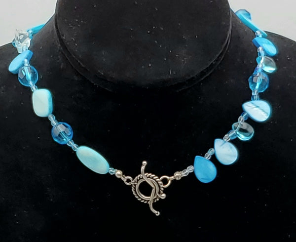 Dyed Blue Mother-of-Pearl and Beaded Necklace - 30"