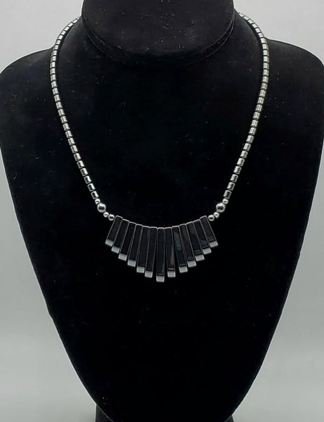 Hematite Beaded Drop Necklace - 18"