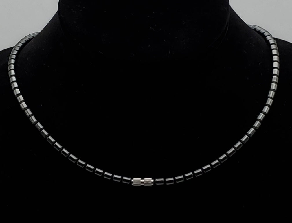 Hematite Beaded Drop Necklace - 18"