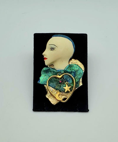 Vintage Handmade Female Profile Brooch