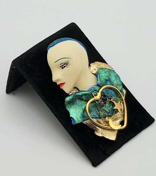 Vintage Handmade Female Profile Brooch