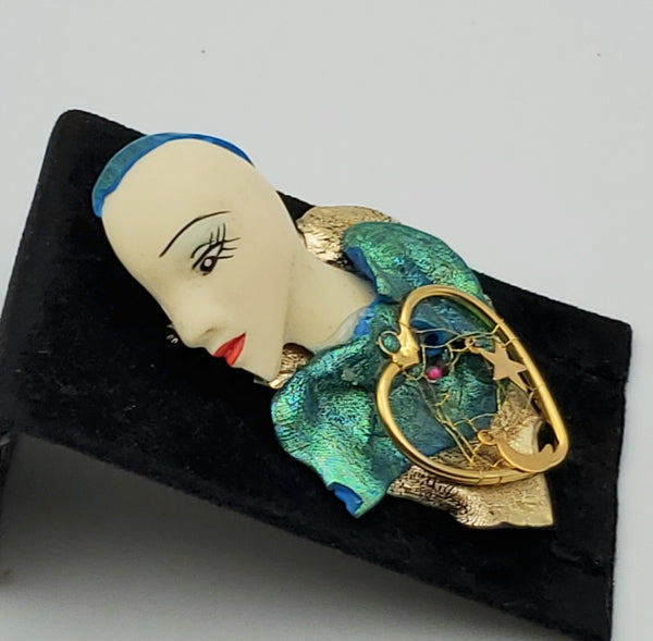 Vintage Handmade Female Profile Brooch