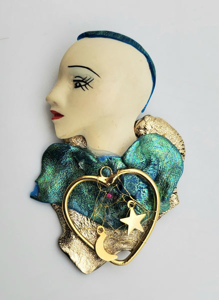 Vintage Handmade Female Profile Brooch