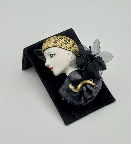 Vintage Handmade Female Profile Brooch