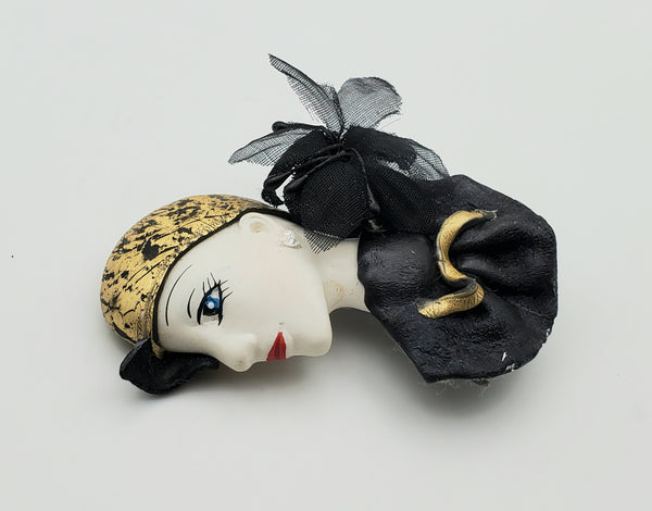 Vintage Handmade Female Profile Brooch