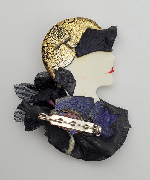 Vintage Handmade Female Profile Brooch