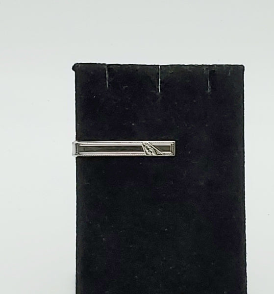 Vintage Silver Tone Engraved Tie Clip