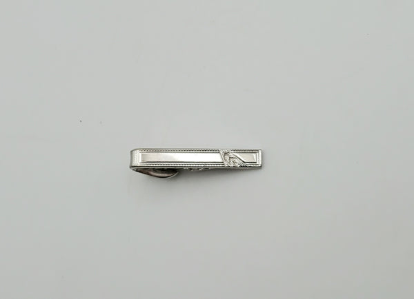 Vintage Silver Tone Engraved Tie Clip