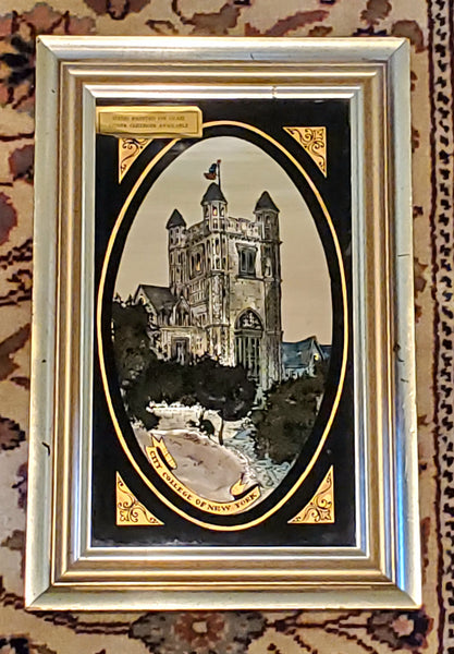 Vintage City College of New York Reverse Painted Glass