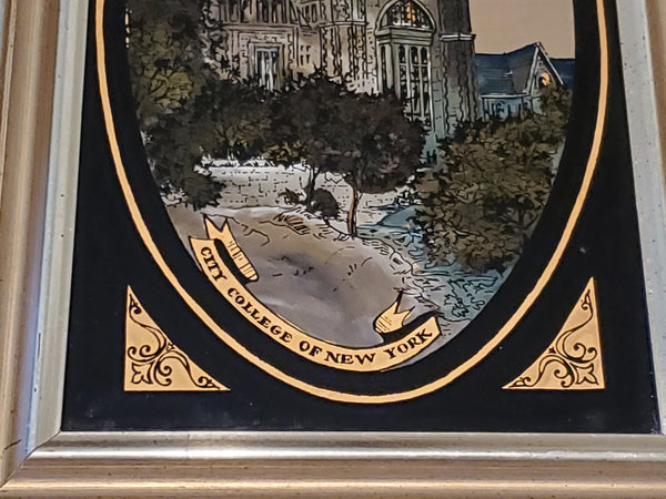 Vintage City College of New York Reverse Painted Glass