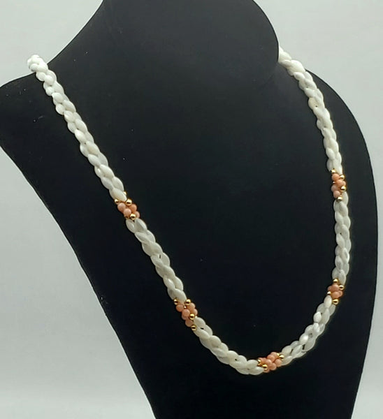 Vintage Triple Twisted Mother-of-Pearl, Pink Coral Necklace - 24"