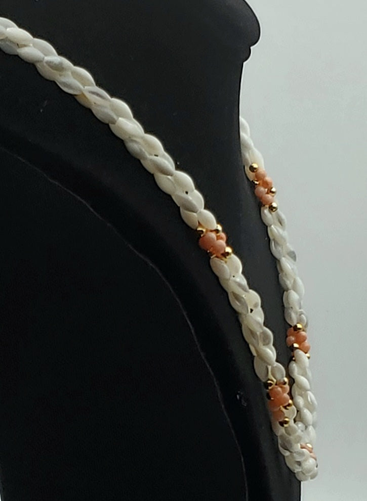 Vintage Triple Twisted Mother-of-Pearl, Pink Coral Necklace - 24"