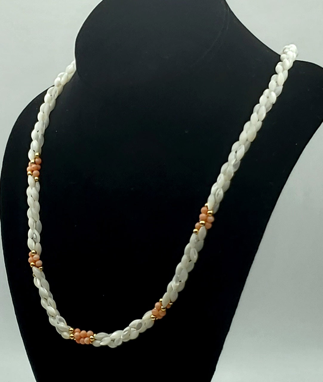 Vintage Triple Twisted Mother-of-Pearl, Pink Coral Necklace - 24"