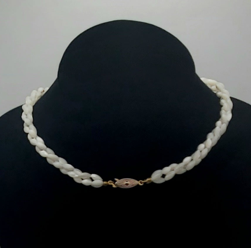 Vintage Triple Twisted Mother-of-Pearl, Pink Coral Necklace - 24"