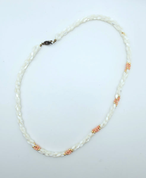 Vintage Triple Twisted Mother-of-Pearl, Pink Coral Necklace - 24"