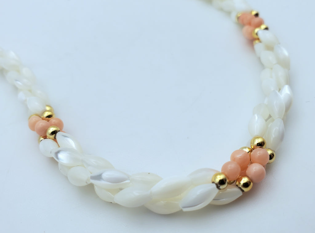 Vintage Triple Twisted Mother-of-Pearl, Pink Coral Necklace - 24"
