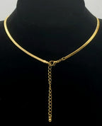 Gold Tone Herringbone Link Rhinestone Pendant Chain Necklace