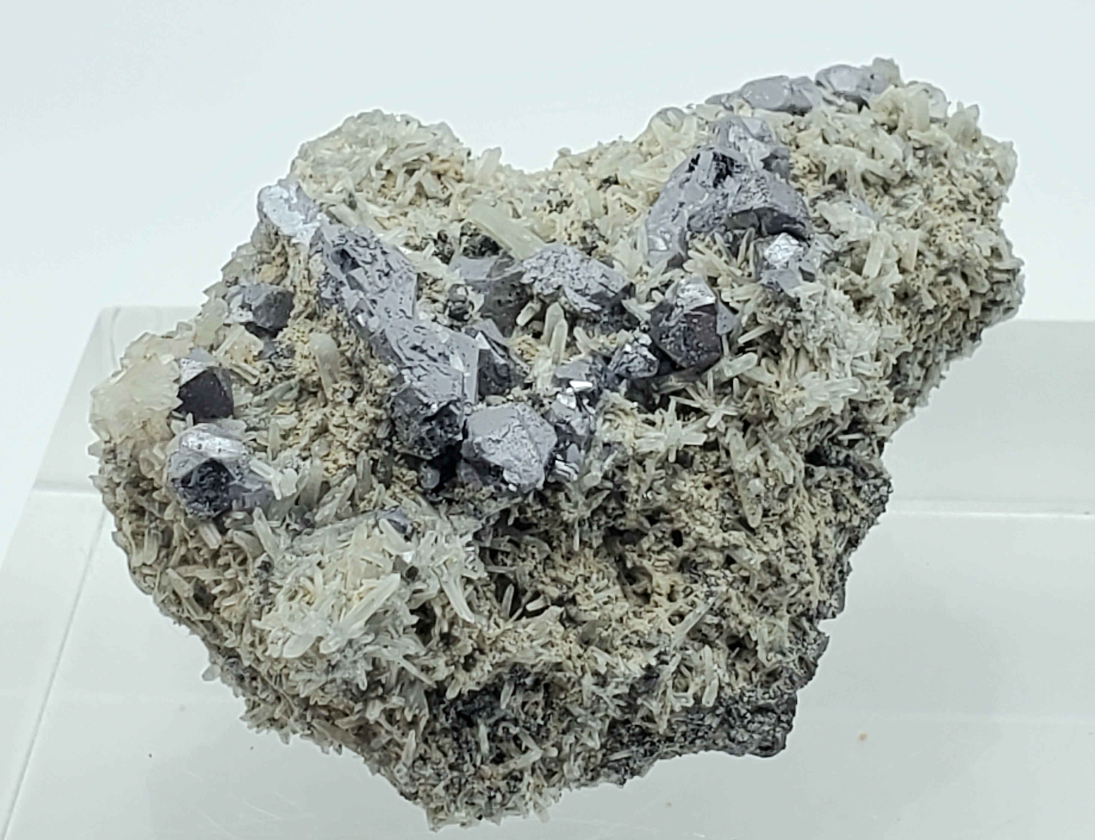 Galena and Needle Crystal Quartz Cluster Mineral Specimen - Bulgaria