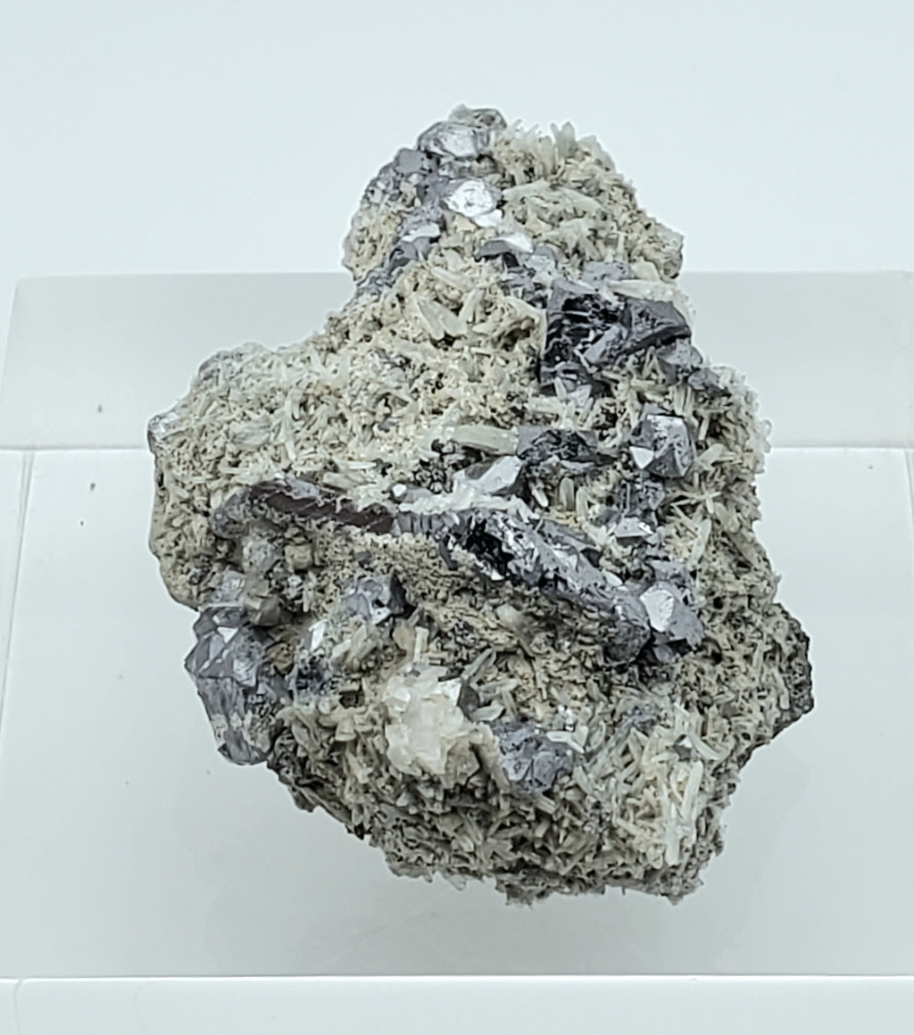 Galena and Needle Crystal Quartz Cluster Mineral Specimen - Bulgaria