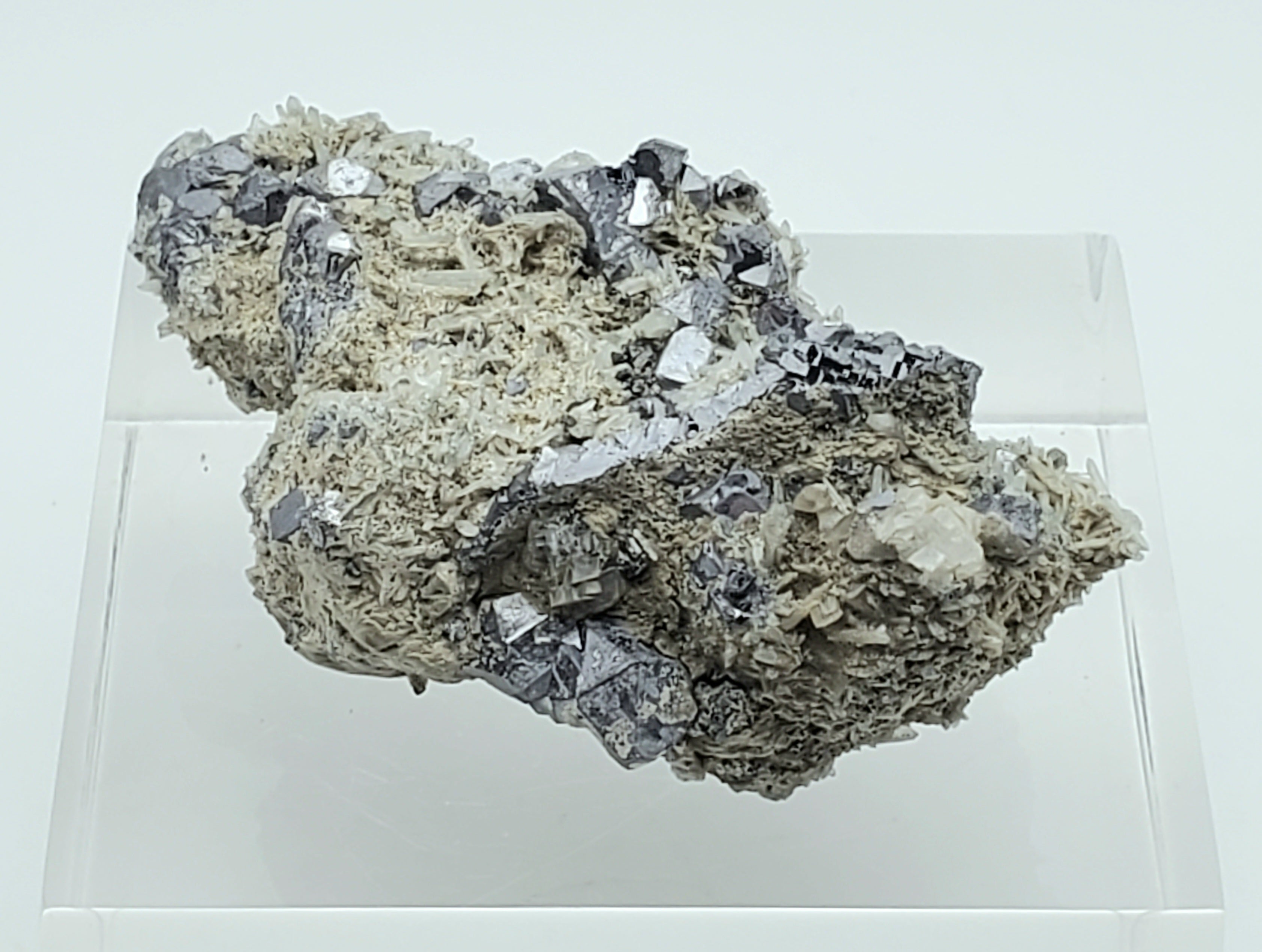 Galena and Needle Crystal Quartz Cluster Mineral Specimen - Bulgaria