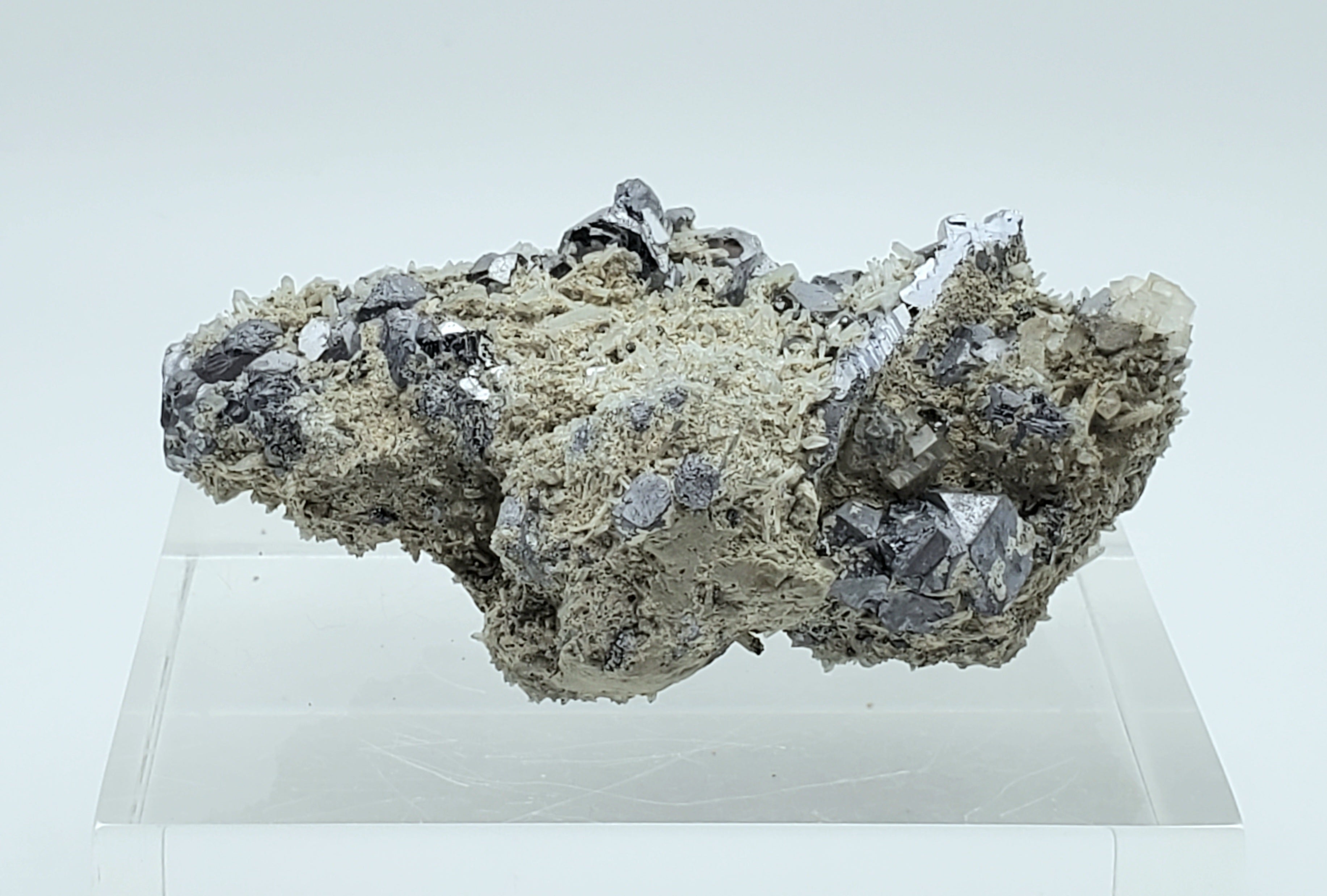 Galena and Needle Crystal Quartz Cluster Mineral Specimen - Bulgaria