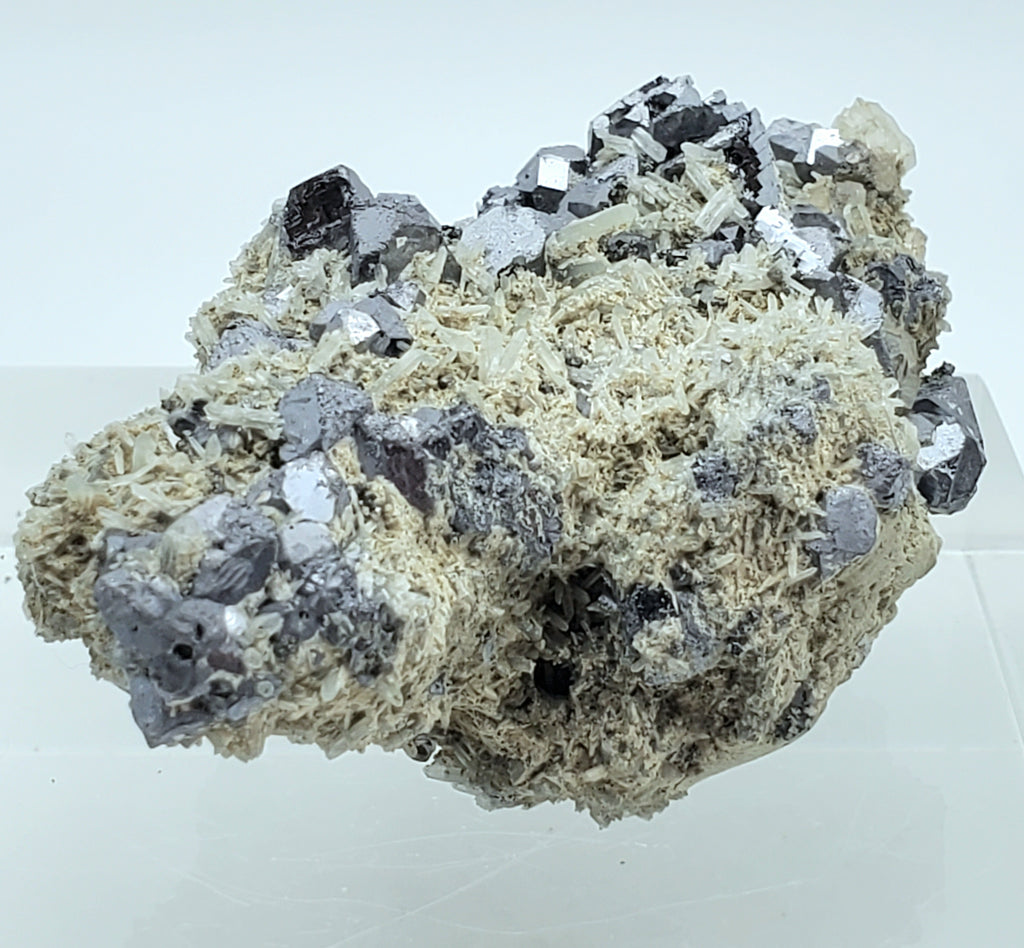 Galena and Needle Crystal Quartz Cluster Mineral Specimen - Bulgaria