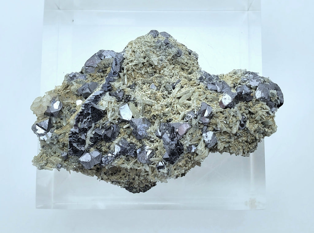 Galena and Needle Crystal Quartz Cluster Mineral Specimen - Bulgaria