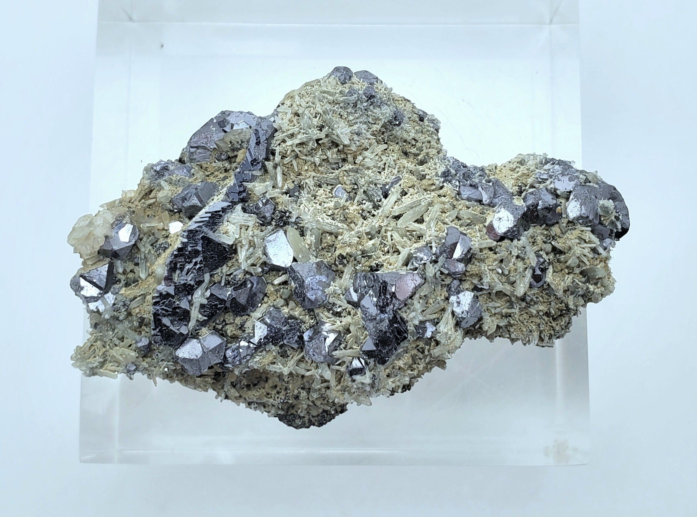 Galena and Needle Crystal Quartz Cluster Mineral Specimen - Bulgaria