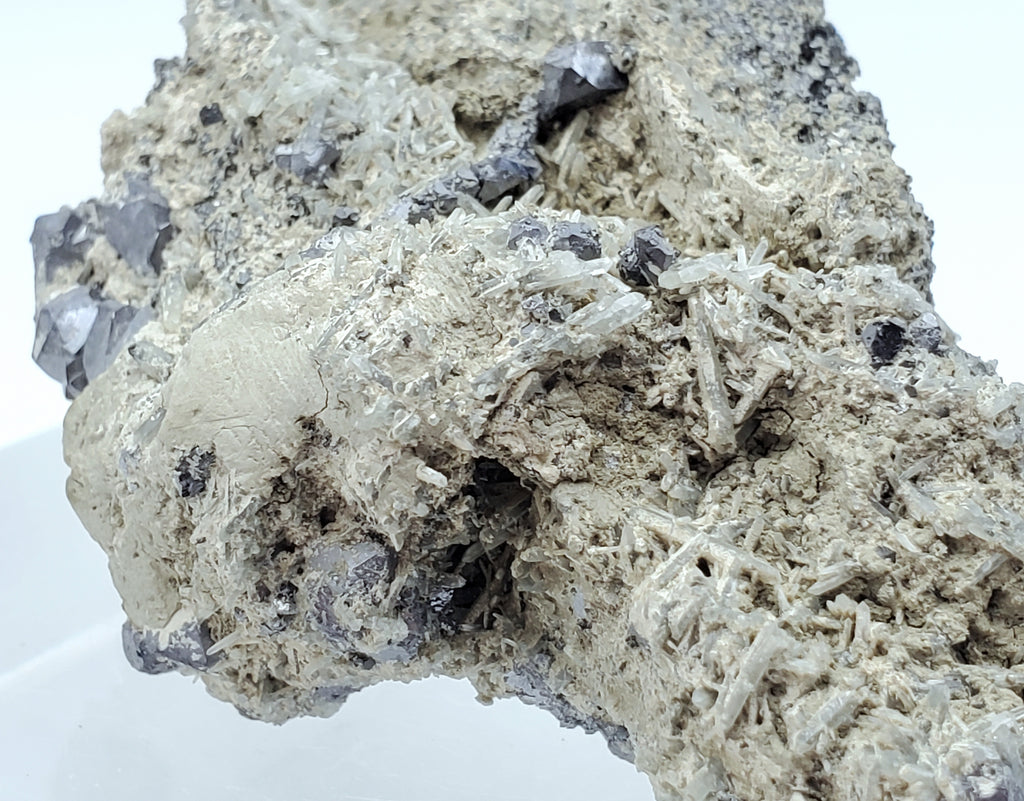 Galena and Needle Crystal Quartz Cluster Mineral Specimen - Bulgaria