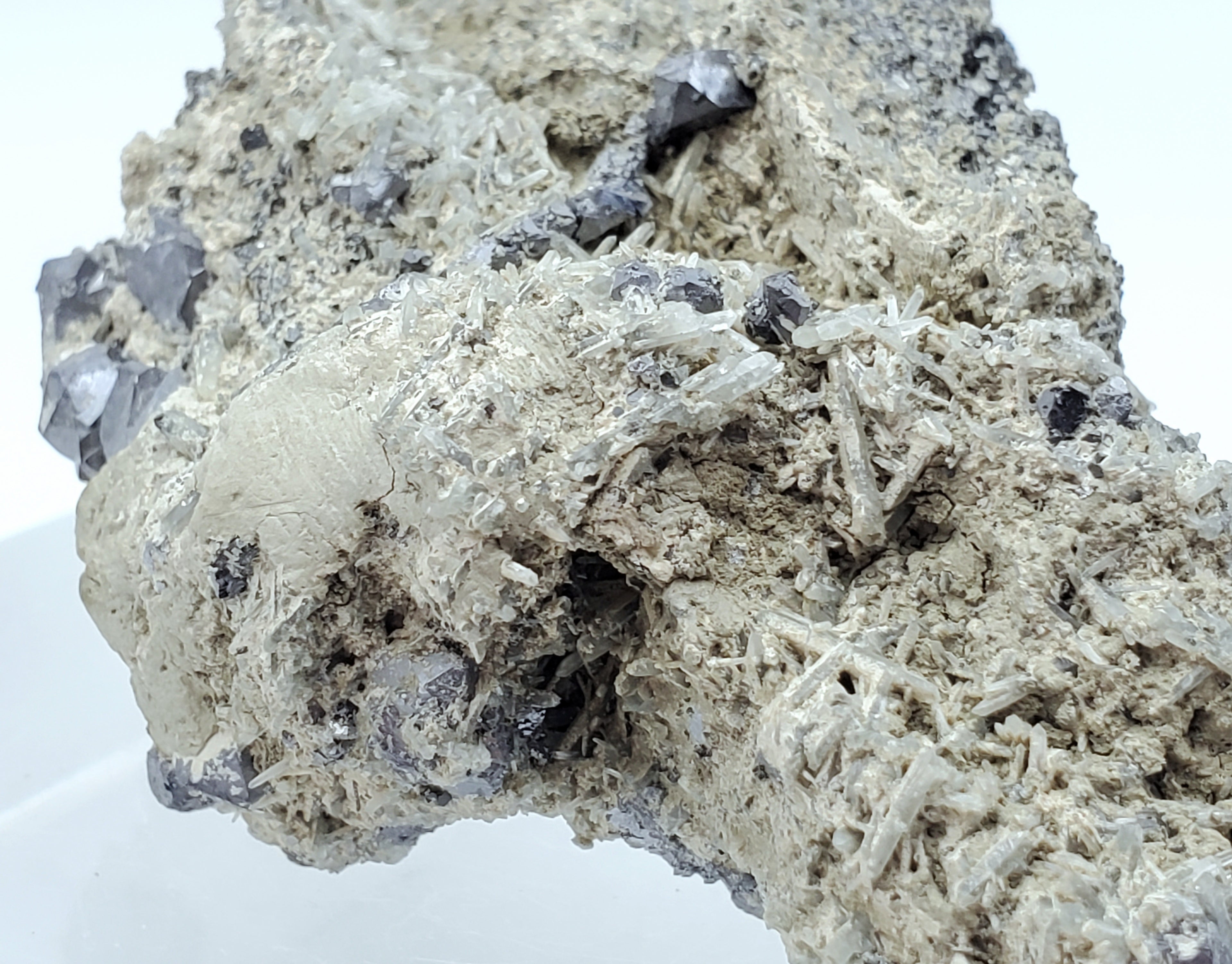 Galena and Needle Crystal Quartz Cluster Mineral Specimen - Bulgaria