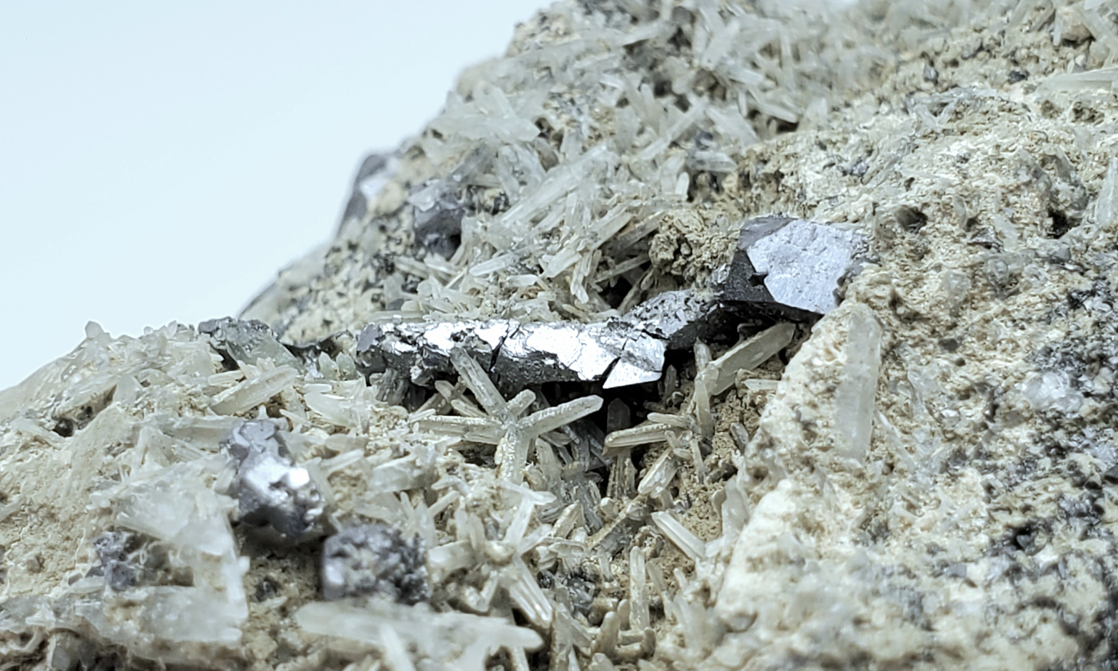 Galena and Needle Crystal Quartz Cluster Mineral Specimen - Bulgaria