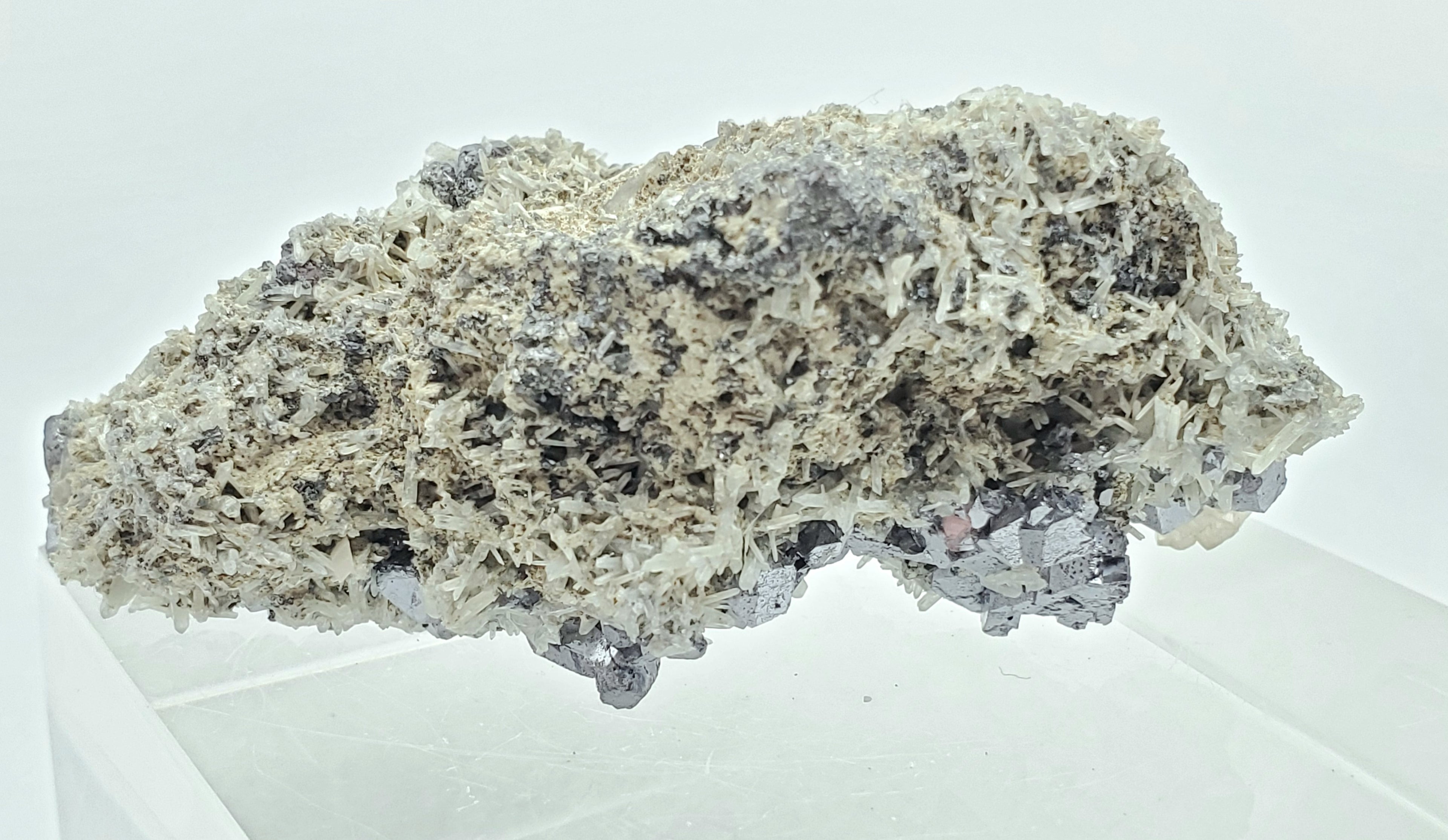 Galena and Needle Crystal Quartz Cluster Mineral Specimen - Bulgaria