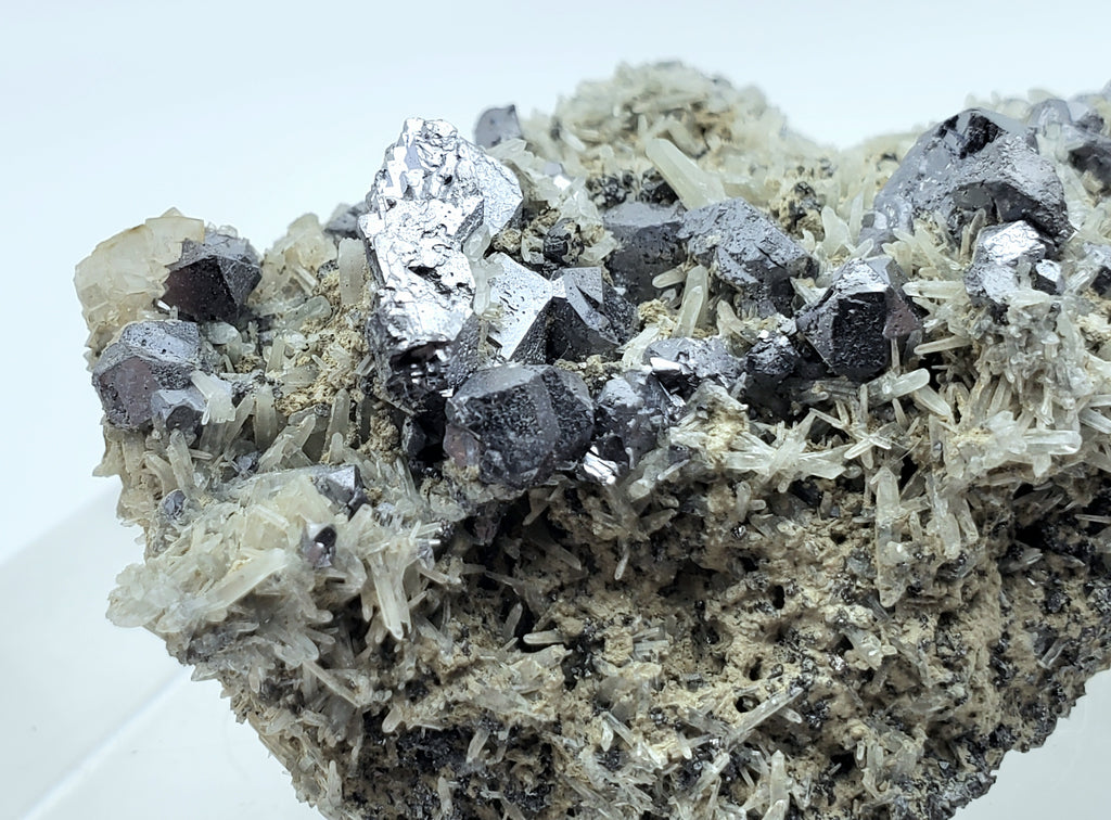 Galena and Needle Crystal Quartz Cluster Mineral Specimen - Bulgaria