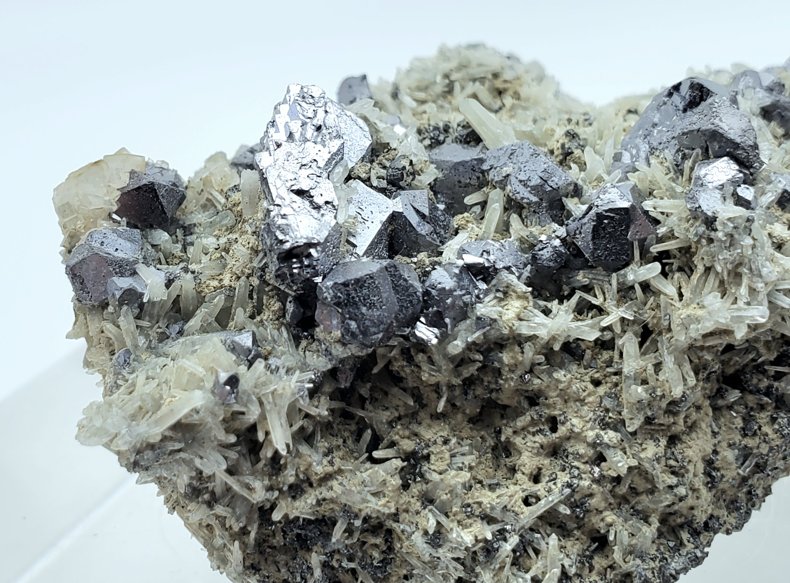 Galena and Needle Crystal Quartz Cluster Mineral Specimen - Bulgaria