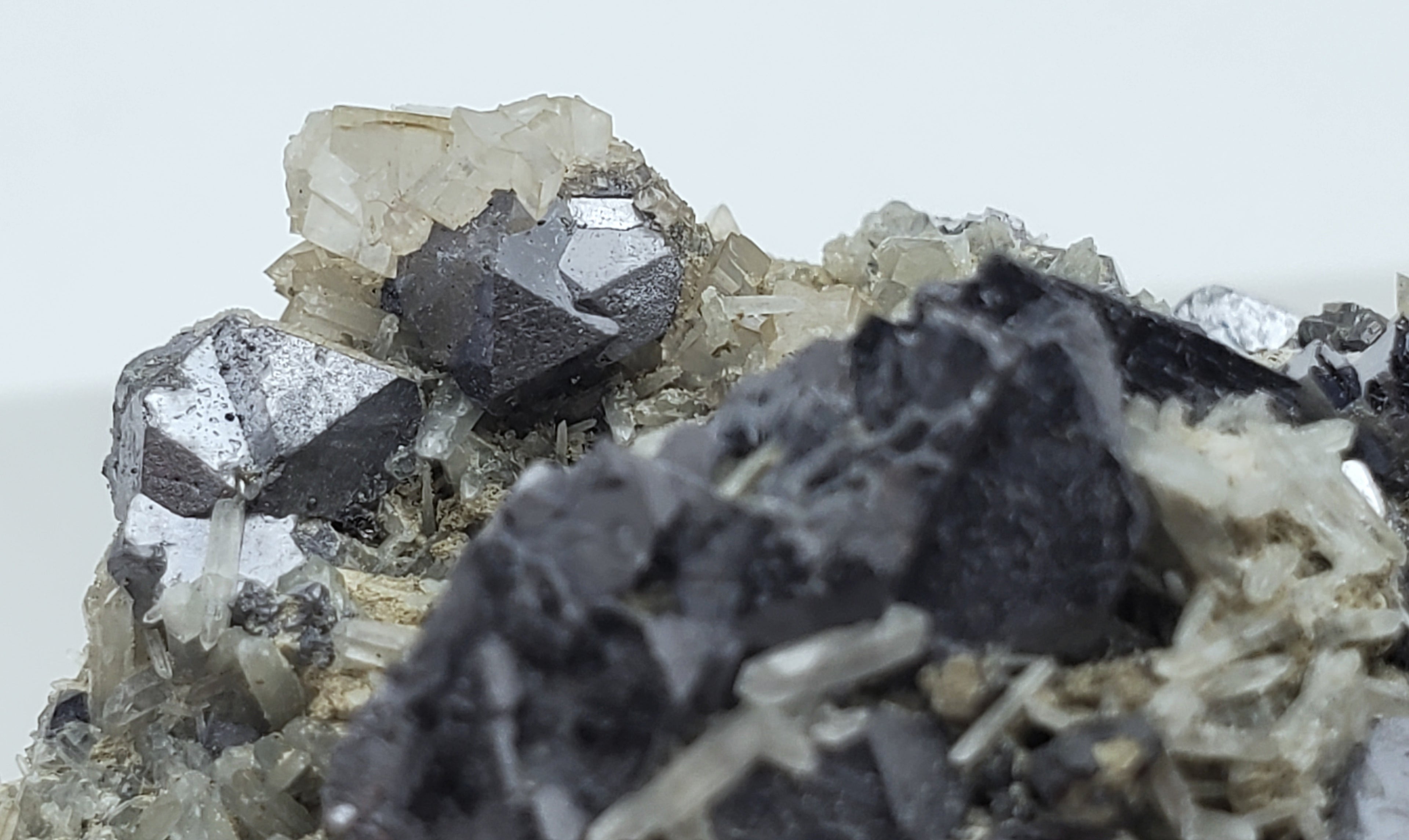 Galena and Needle Crystal Quartz Cluster Mineral Specimen - Bulgaria