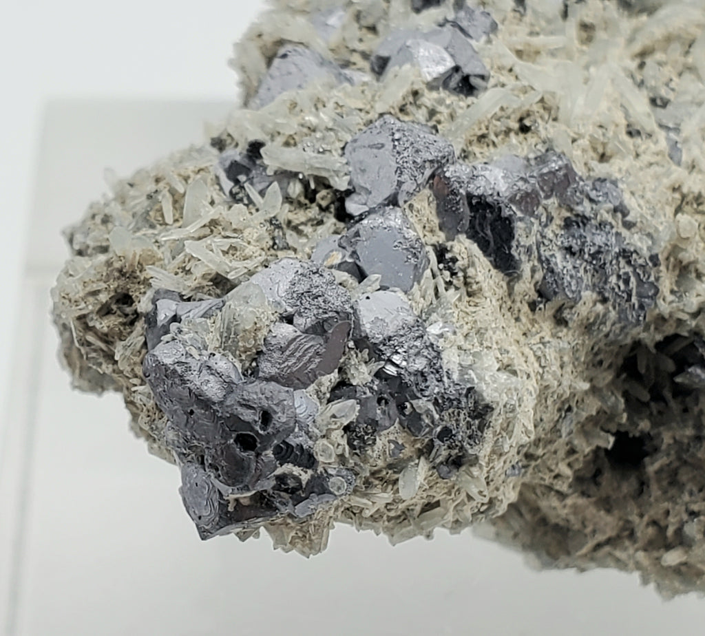 Galena and Needle Crystal Quartz Cluster Mineral Specimen - Bulgaria