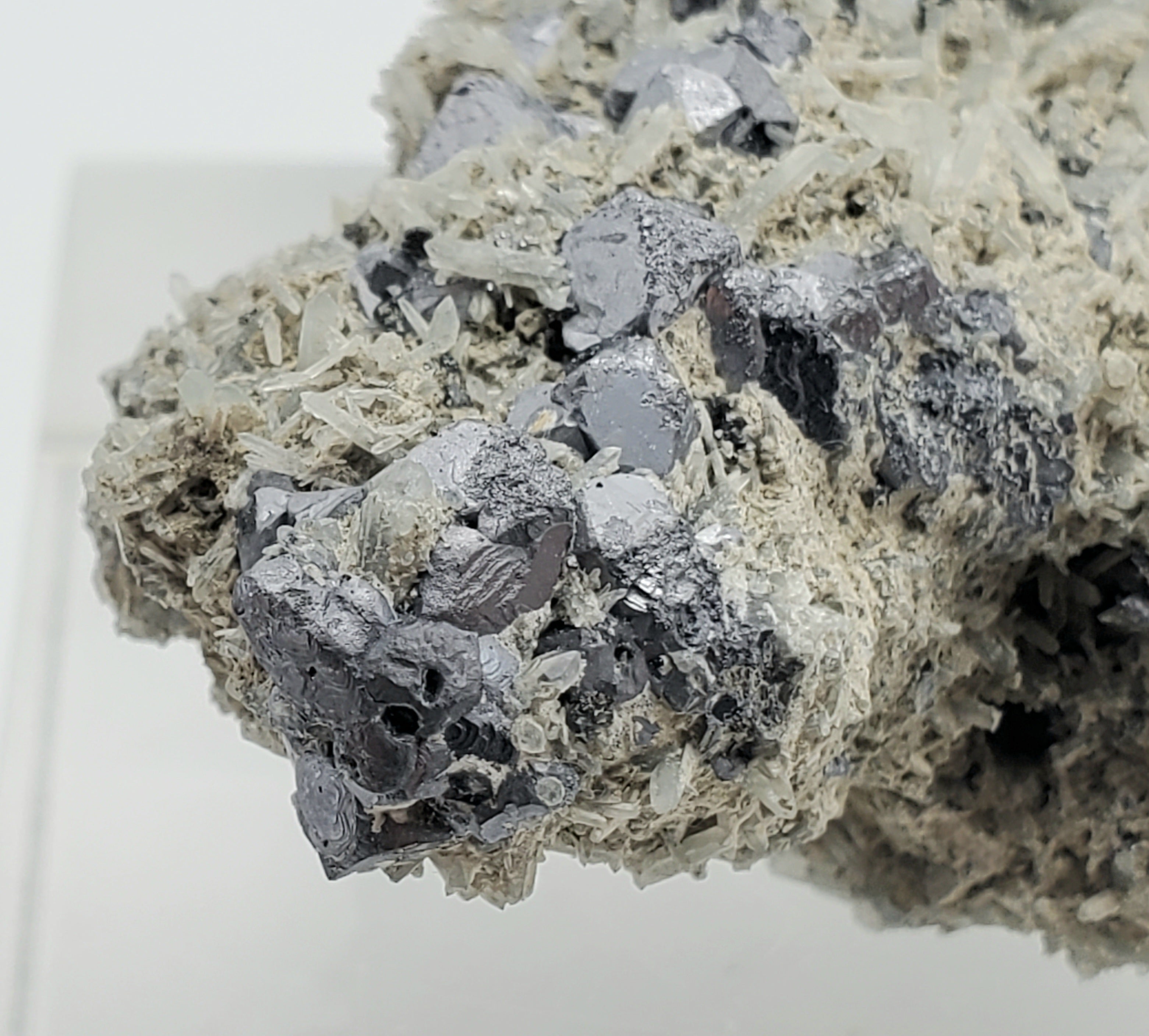 Galena and Needle Crystal Quartz Cluster Mineral Specimen - Bulgaria