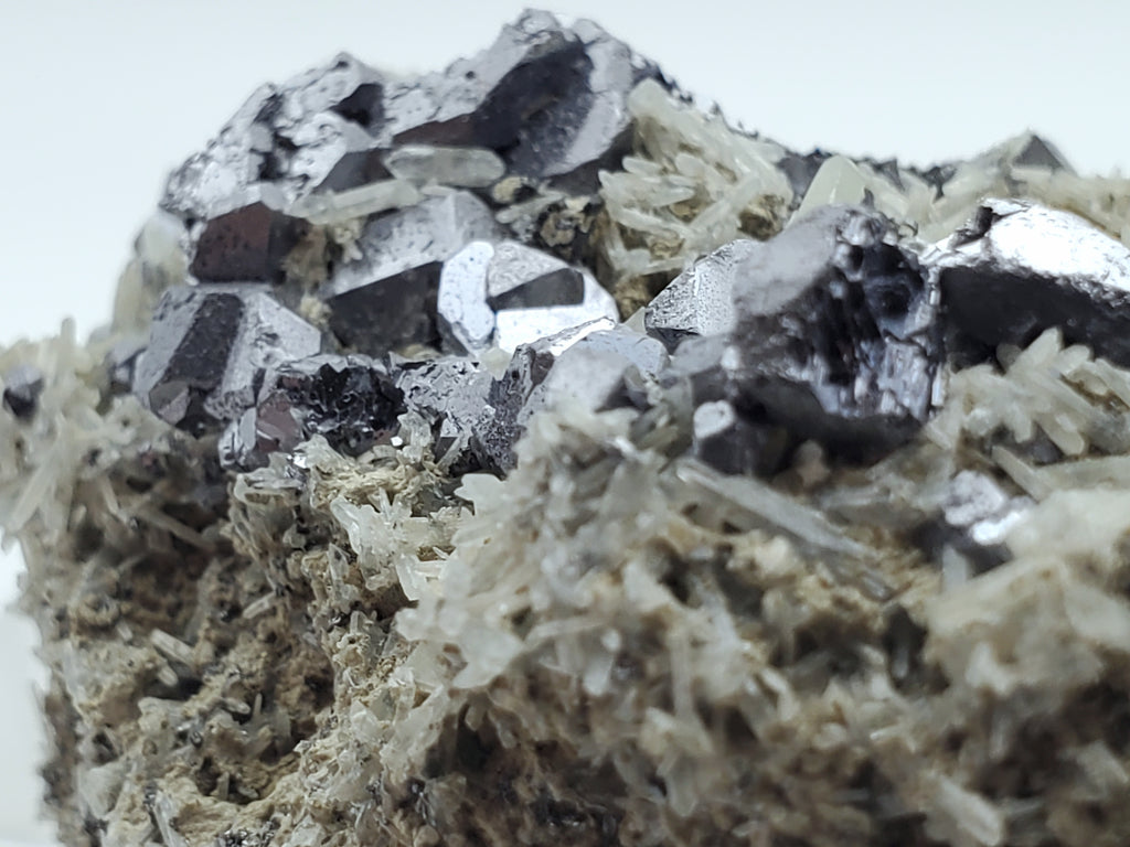 Galena and Needle Crystal Quartz Cluster Mineral Specimen - Bulgaria