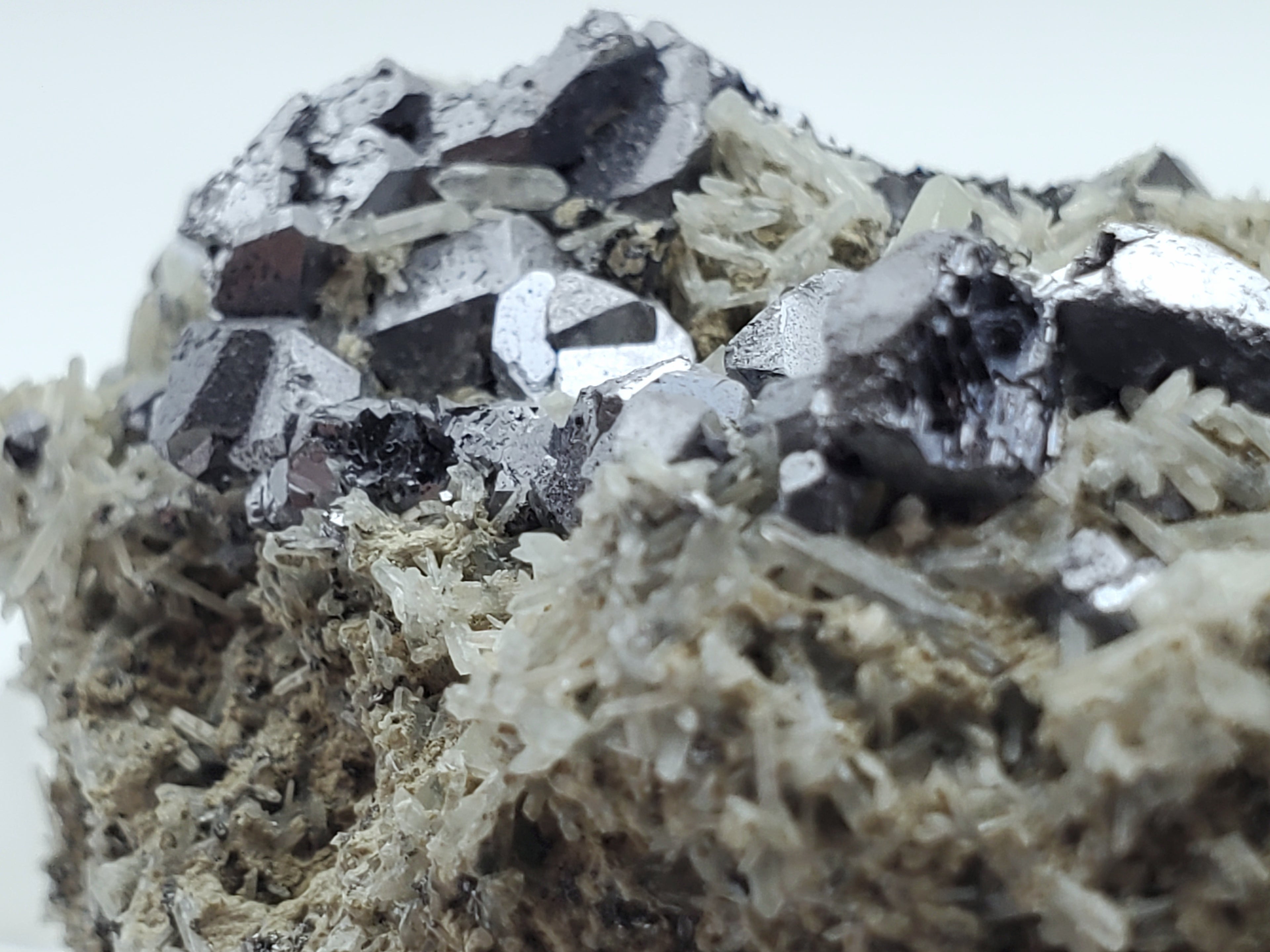 Galena and Needle Crystal Quartz Cluster Mineral Specimen - Bulgaria