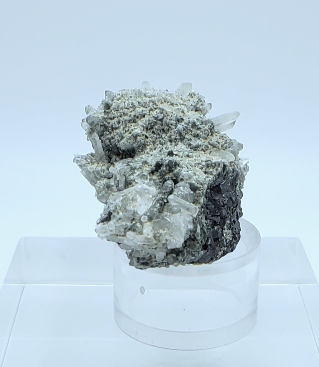 Galena and Needle Crystal Quartz Cluster Mineral Specimen - Bulgaria