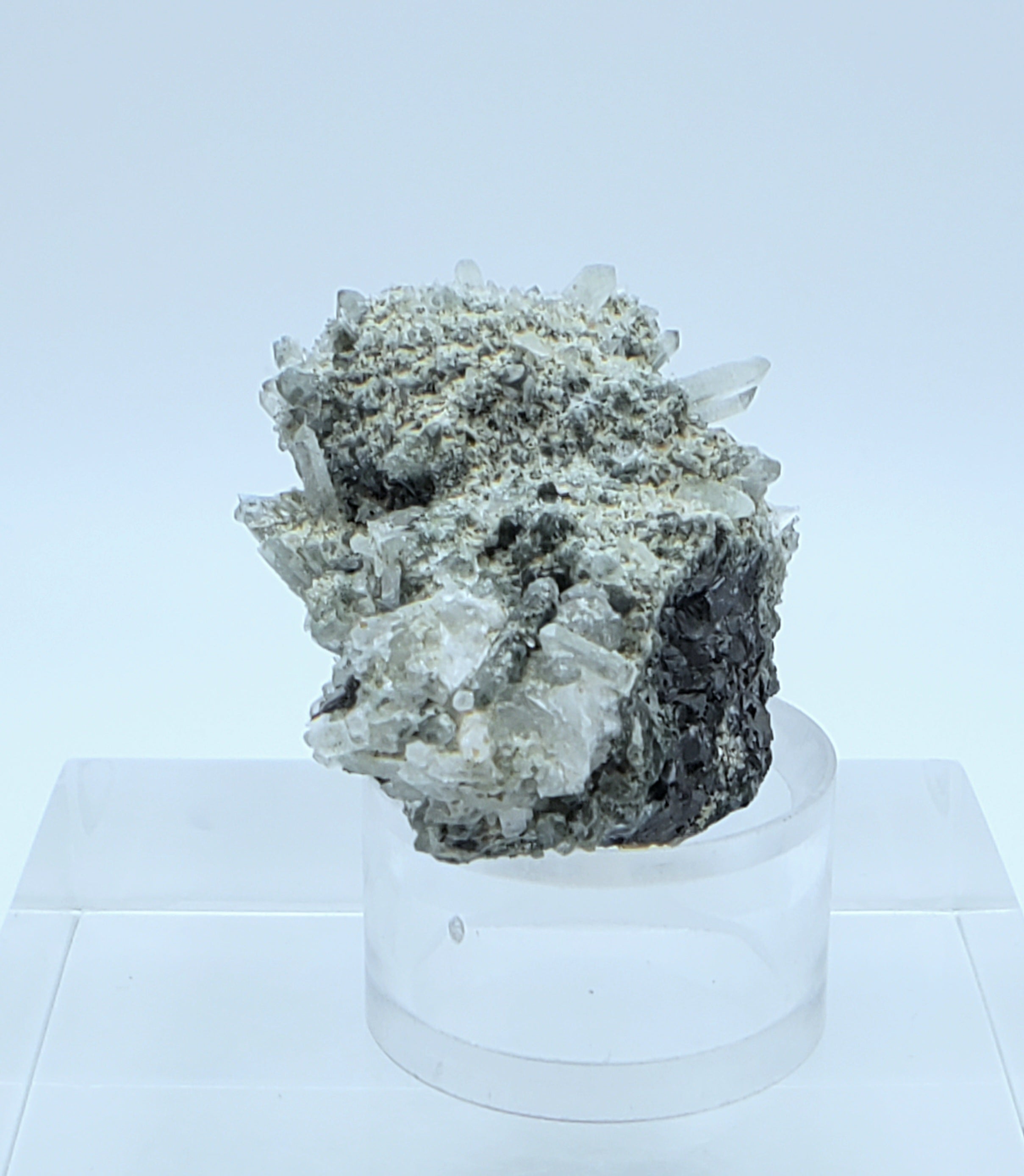 Galena and Needle Crystal Quartz Cluster Mineral Specimen - Bulgaria