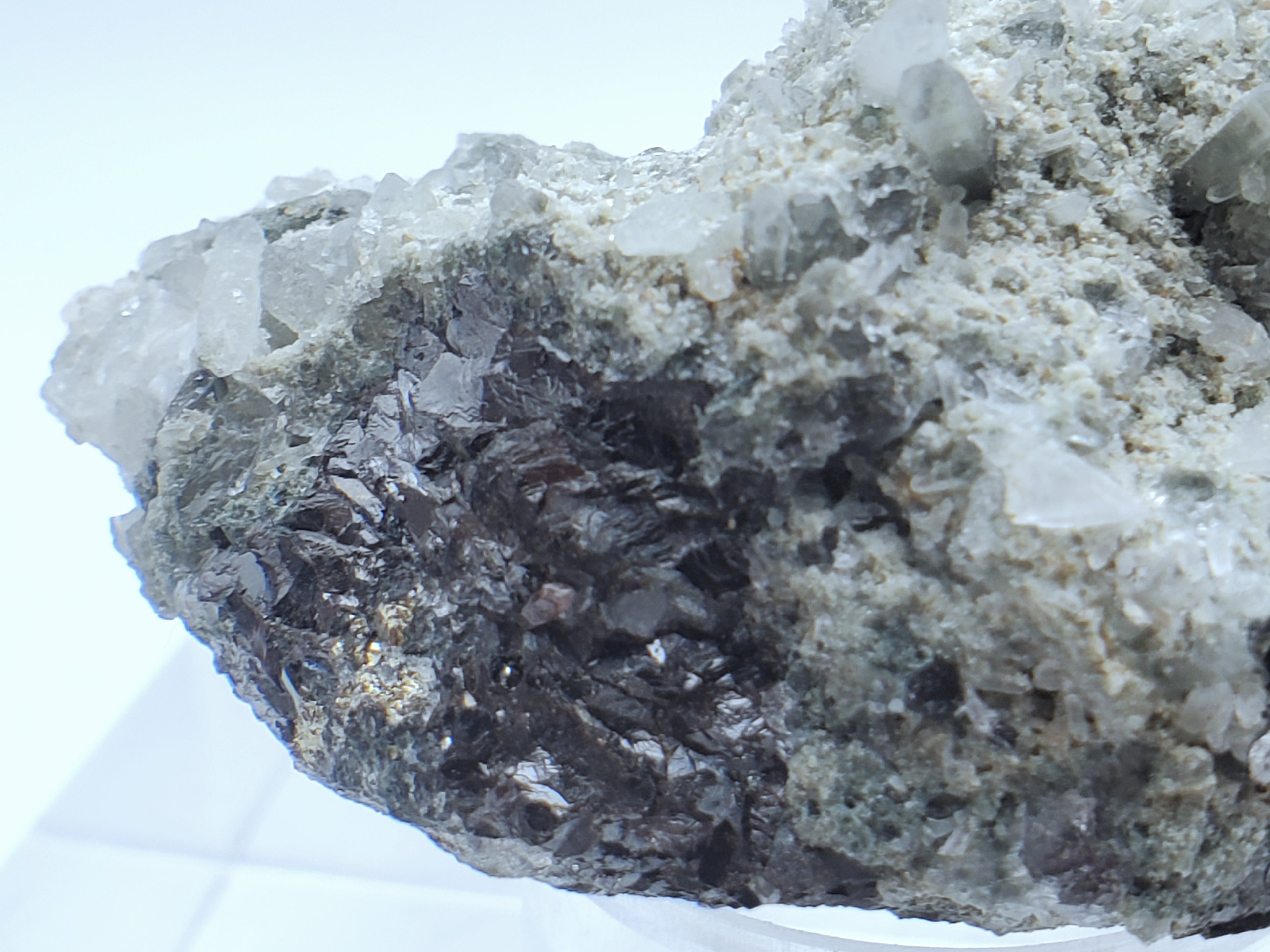 Galena and Needle Crystal Quartz Cluster Mineral Specimen - Bulgaria