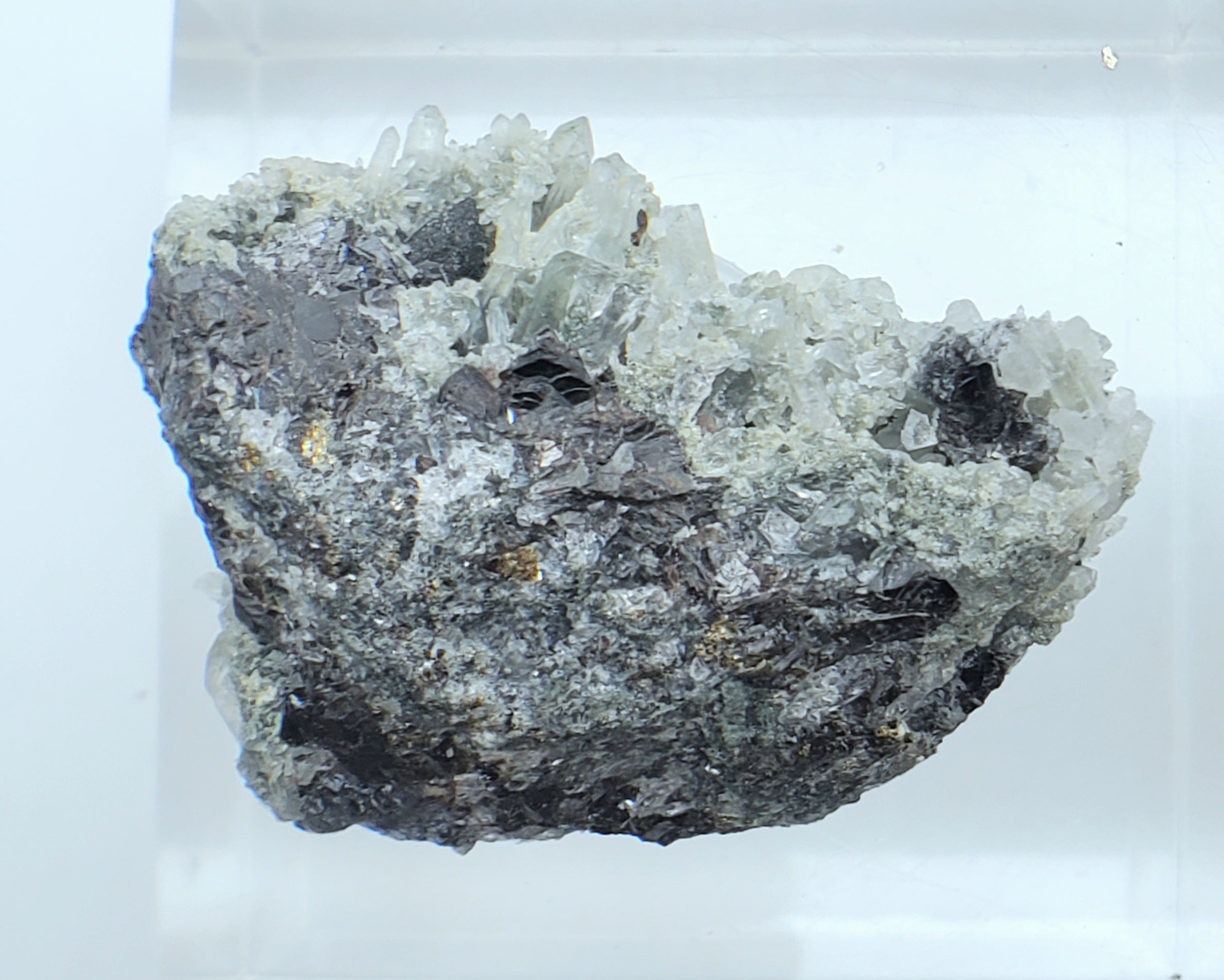 Galena and Needle Crystal Quartz Cluster Mineral Specimen - Bulgaria