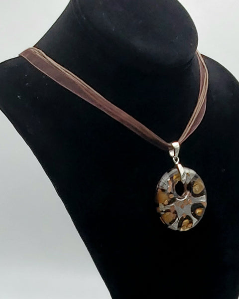 Vintage Art Glass Pendant on Ribbon and Cord Necklace