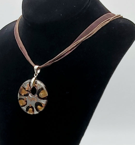 Vintage Art Glass Pendant on Ribbon and Cord Necklace