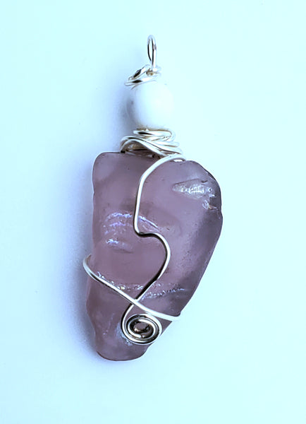 Wire Wrapped Purple Iridescent Art Glass Pendant